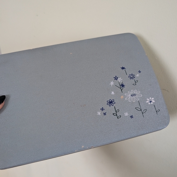 Vintage Gray Blue Floral Jewelry Box - Picture 3 of 13